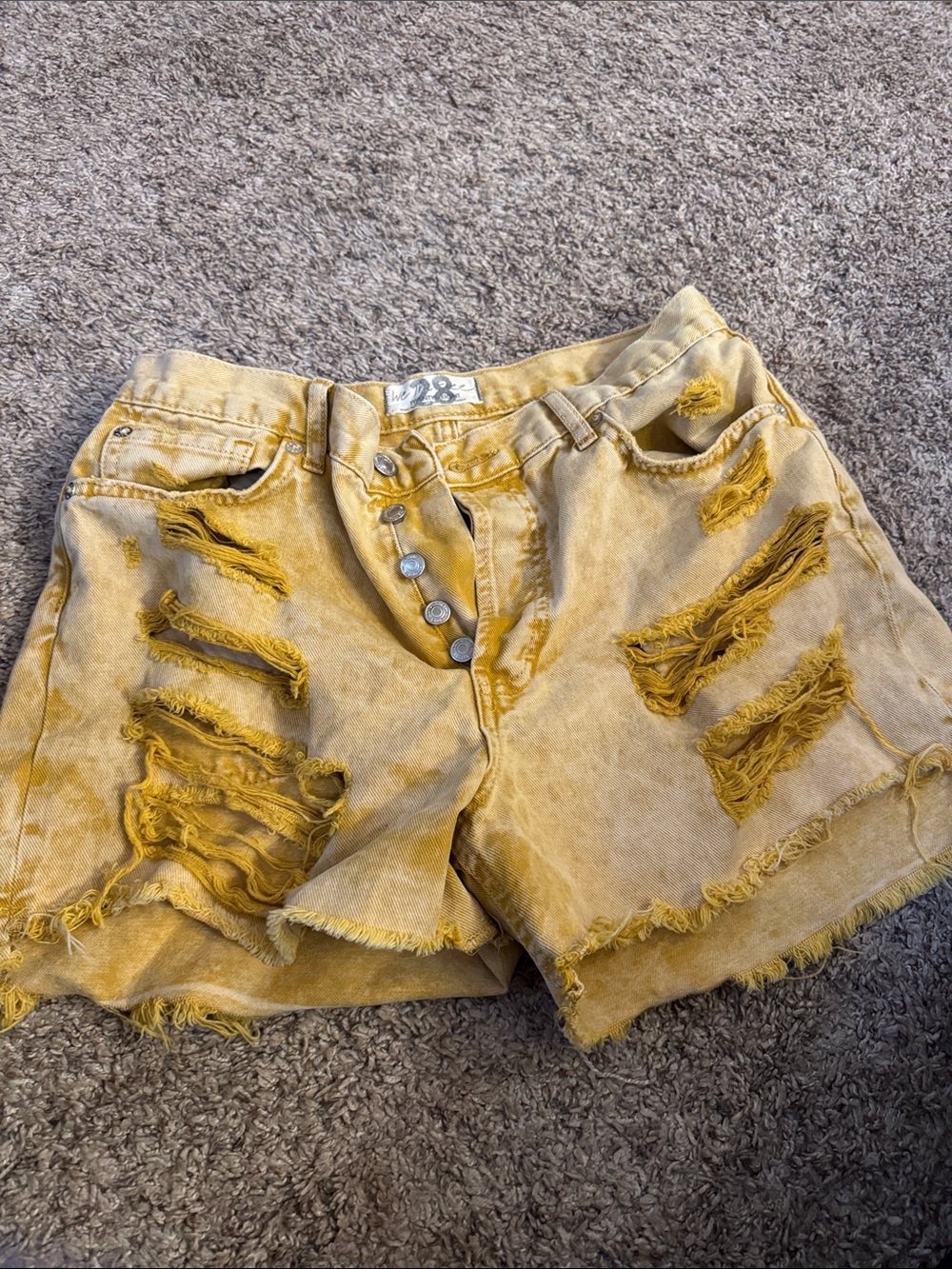 We The Free Yellow Distressed Denim Shorts